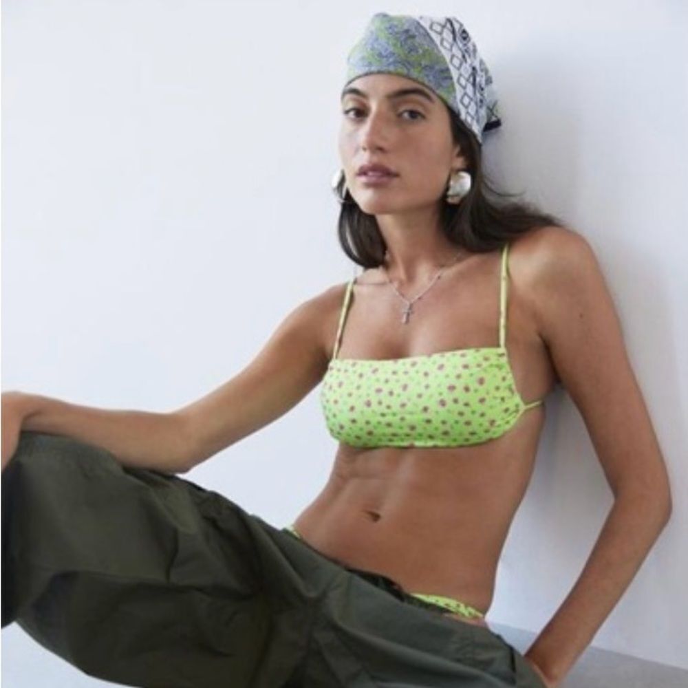 Urban Outfitters Out From Under Lime Floral Minimal Bikini Top